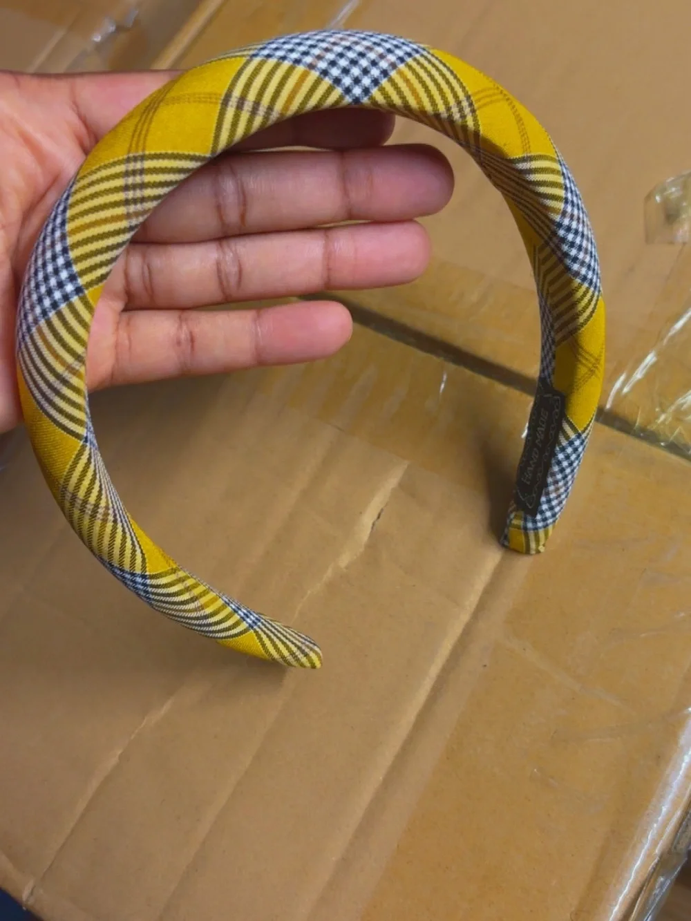 Gucci Yellow Plaid Padded Hair Tie